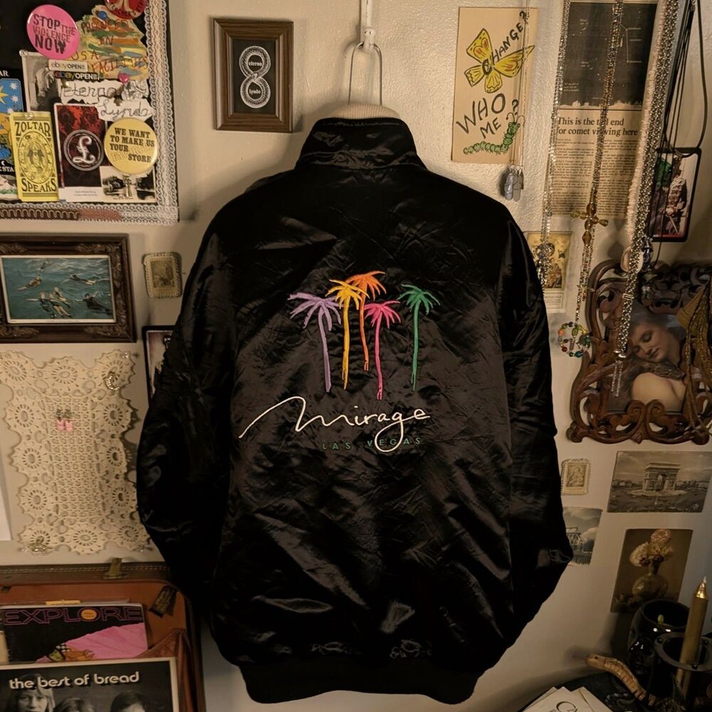 Mirage Treasure Island Reversible Bomber Jacket Unisex 2XL Satin Black Purple